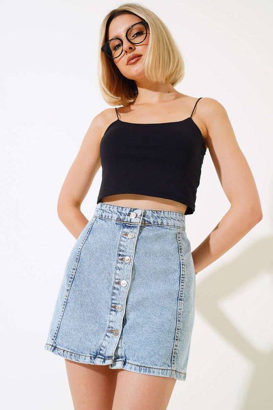 Buttoned Mini Denim Skirt Snow Wash