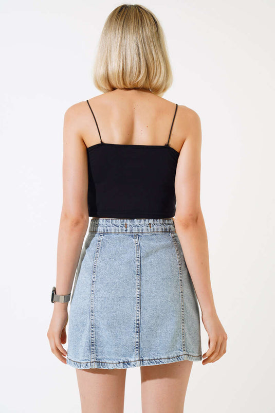 Buttoned Mini Denim Skirt Snow Wash