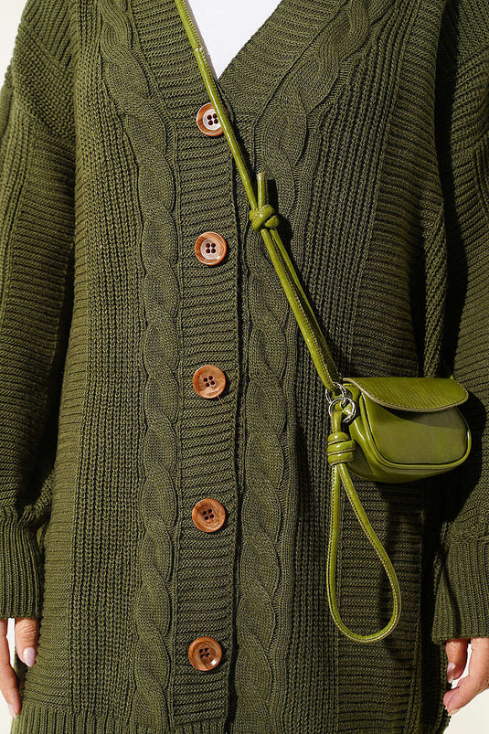 Gestrickte Knopfleiste Cardigan Mit Struktur Details In Khaki