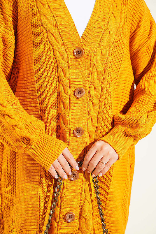 Gilet En Maille À Boutons Avec Détails Texturés Moutarde