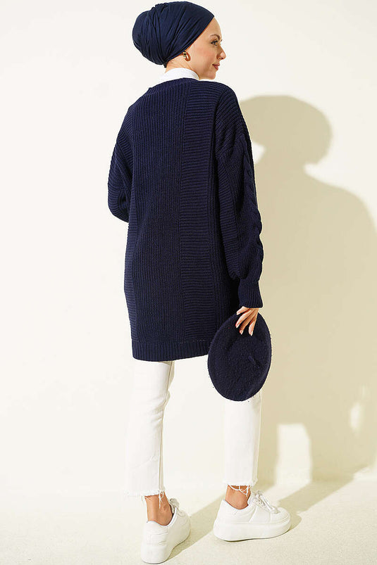 Knitted Cardigan Mit Knöpfen Und Strukturdetails In Marineblau