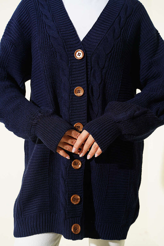 Knitted Cardigan Mit Knöpfen Und Strukturdetails In Marineblau
