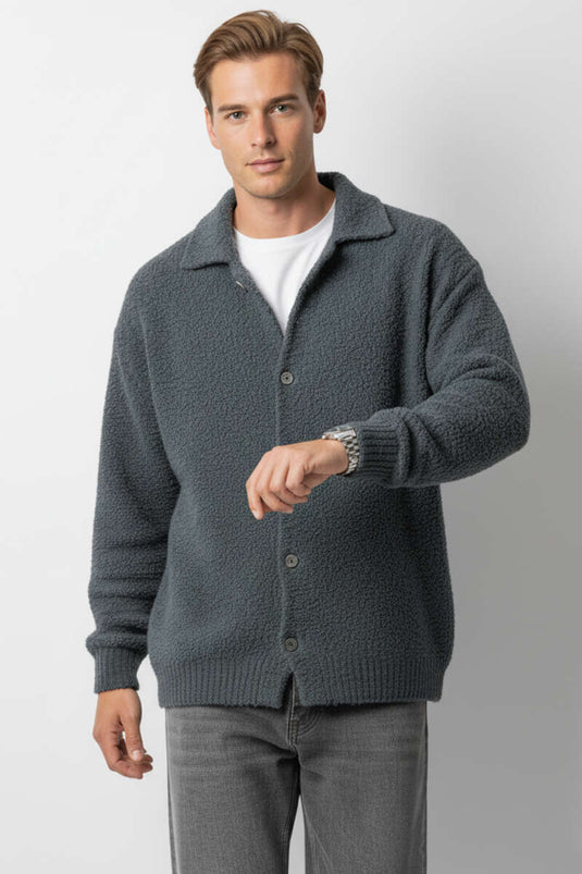 Buttoned Knitted Men's Lambscoat Anthracite