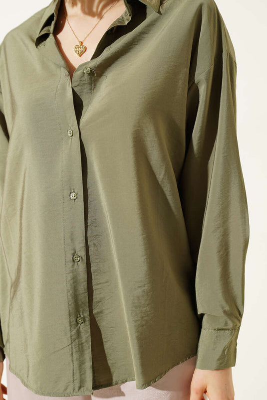 Buttoned Oversize Shirt Khaki