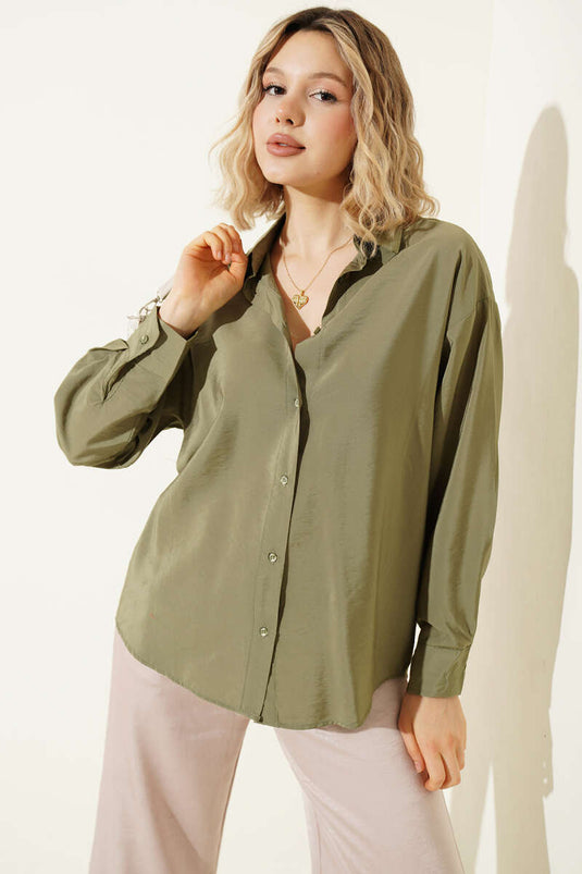 Buttoned Oversize Shirt Khaki