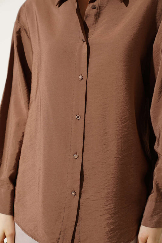 Chemise oversize à boutons marron