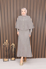 Cape boutonnée et robe tricotée hijab, ensemble deux pièces en vison