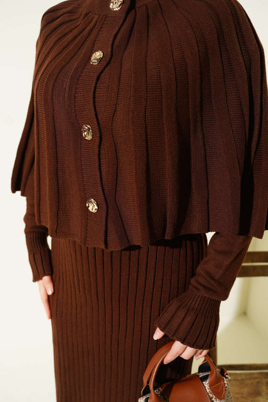 Ensemble De Robe Cardigan Boutonnée En Café
