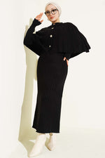 Ensemble De Robe En Tricot À Cape Boutonnée Noir
