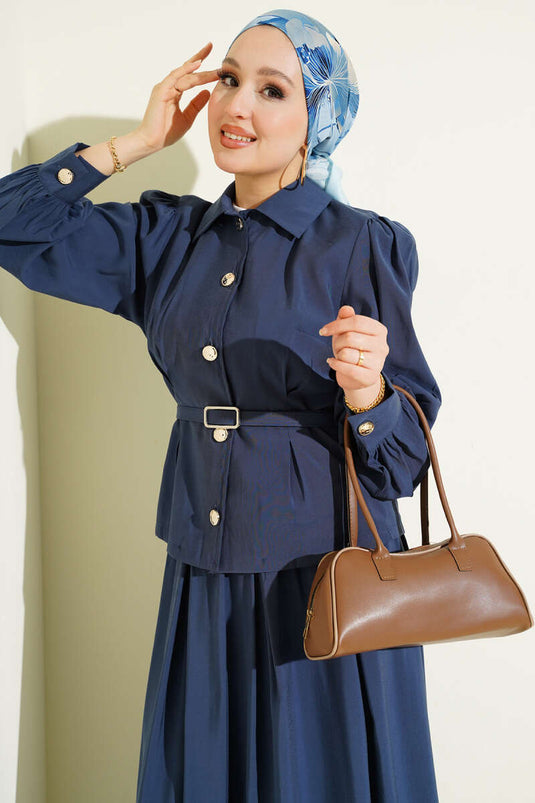 Ensemble jupe en modal avec détails à boutons bleu marine