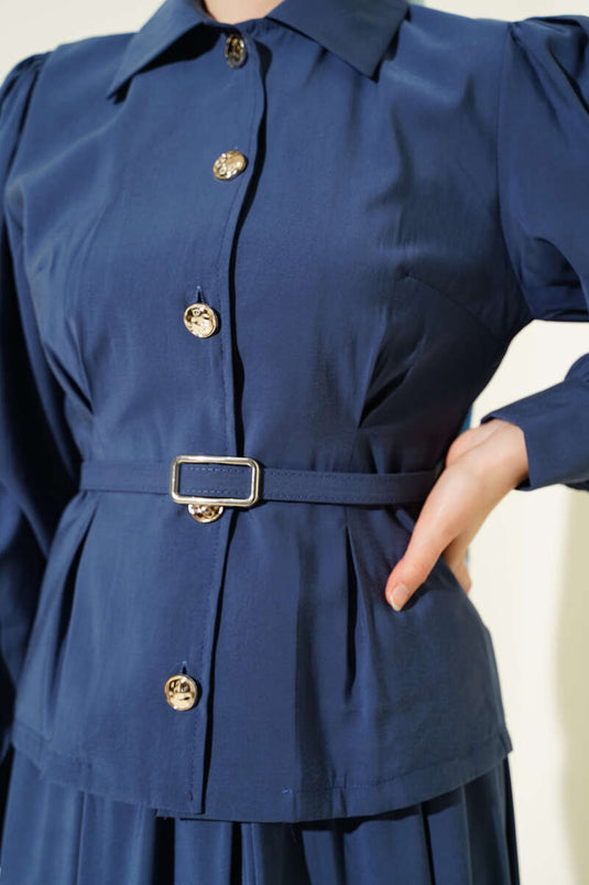 Ensemble jupe en modal avec détails à boutons bleu marine