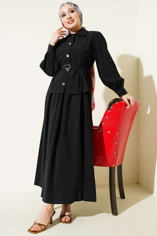 Ensemble jupe en modal avec détails à boutons noir