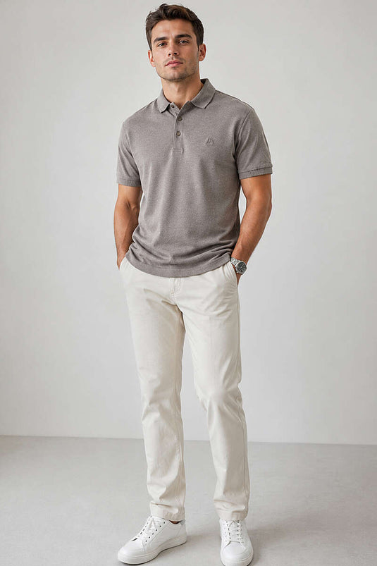 T-shirt homme à col polo boutonné, mélange marron