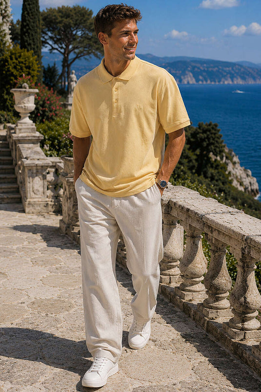 Düğmeli Polo Yaka Erkek T-shirt Sarı