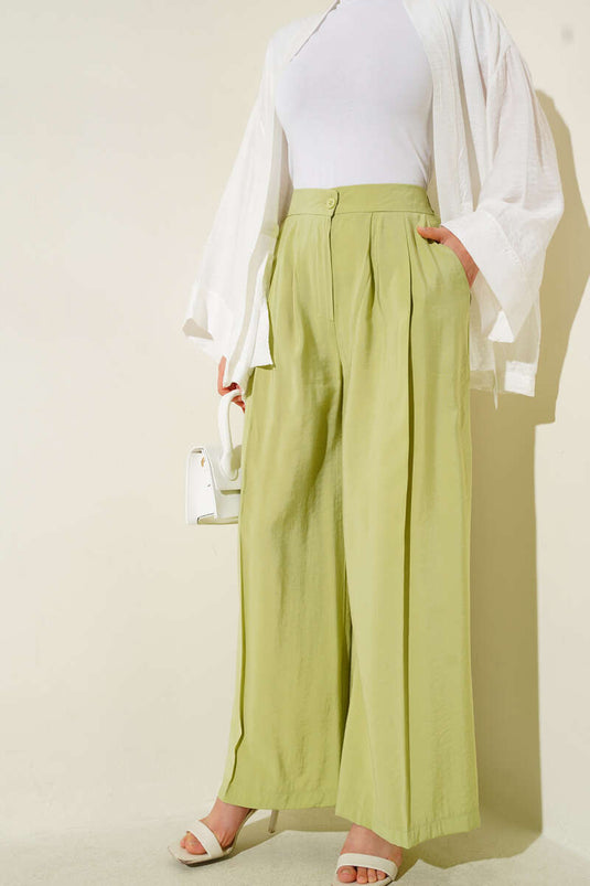 Pantalon décontracté boutonné vert pomme