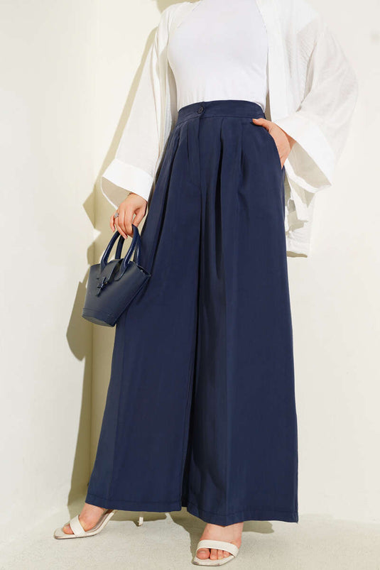 Düğmeli Salaş Pantolon Lacivert