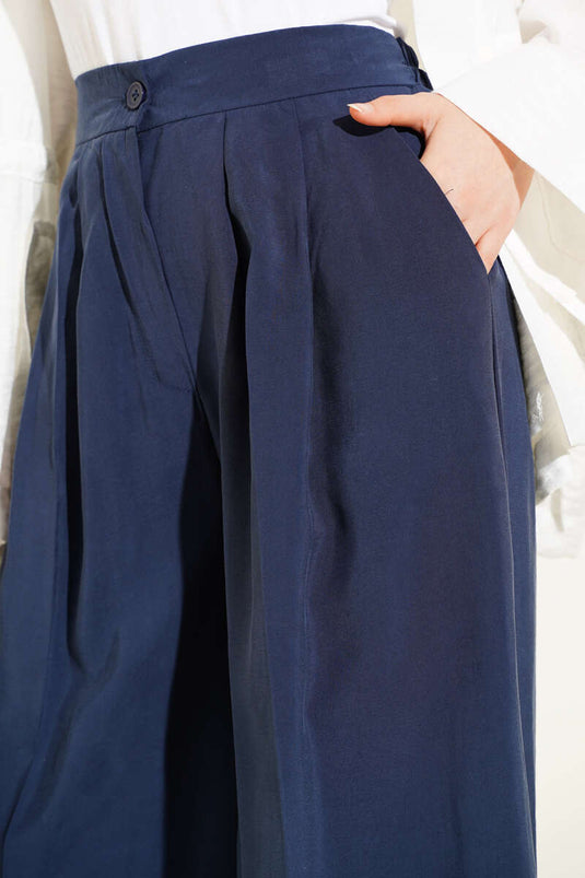 Düğmeli Salaş Pantolon Lacivert