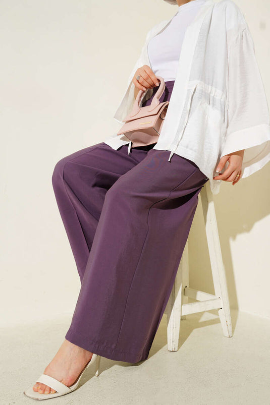 Düğmeli Salaş Pantolon Mor