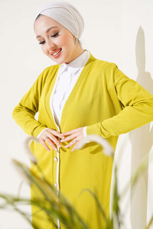 Cardigan en tricot détaillé à rayures boutonnées vert huile