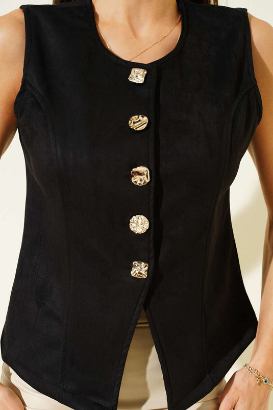 Buttoned Suede Vest Black