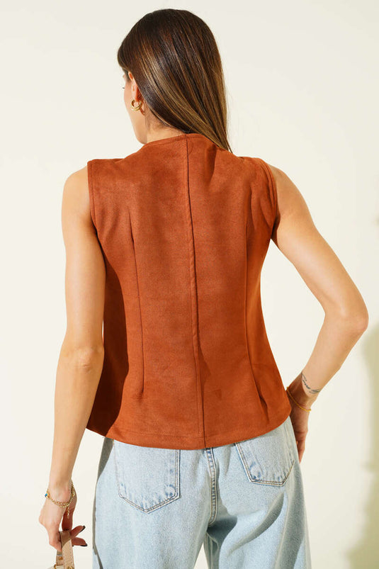 Buttoned Suede Vest, Tan