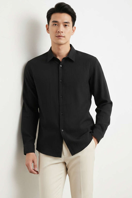 Chemise pour homme en tensel à boutons noire