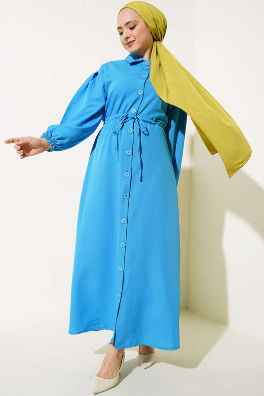 Robe Tericoton Boutonnée Bleu