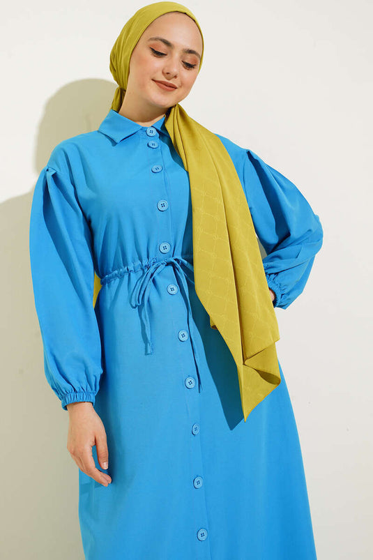 Robe Tericoton Boutonnée Bleu