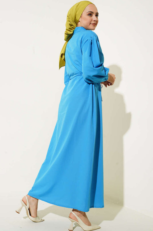 Robe Tericoton Boutonnée Bleu