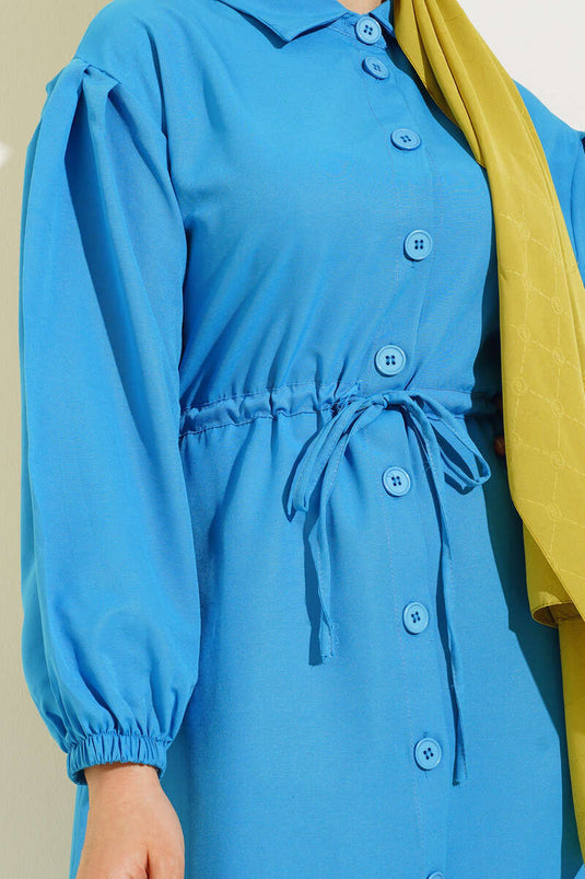 Robe Tericoton Boutonnée Bleu