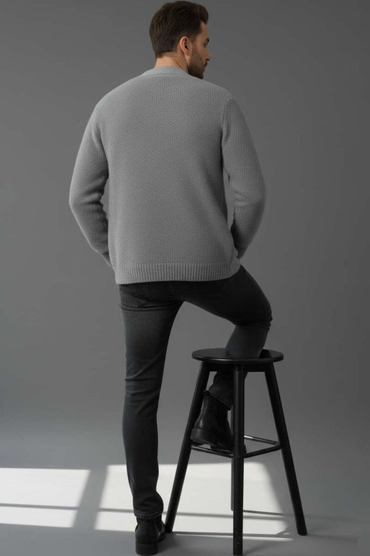 كارديجان رجالي محبوك بأزرار، رمادي