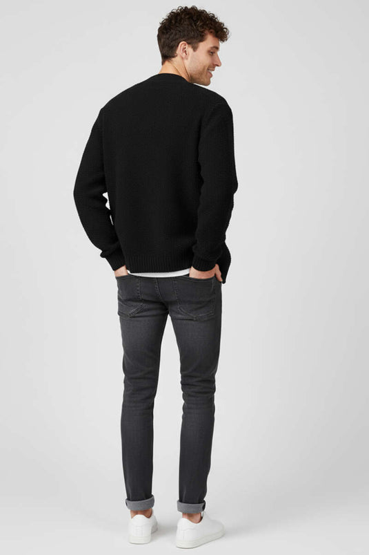 كارديجان رجالي محبوك بأزرار، أسود