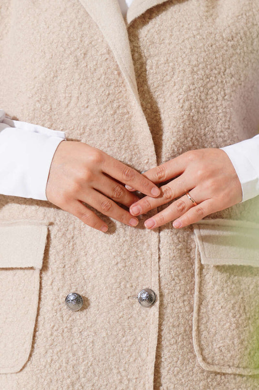 Düğmeli Uzun Buklet Yelek Bej