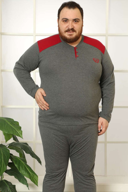 Ensemble pyjama homme grande taille à manches longues boutonné, couleur bordeaux fumé