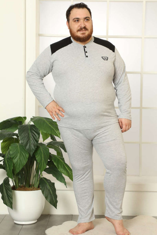 Ensemble pyjama homme grande taille à manches longues boutonné gris