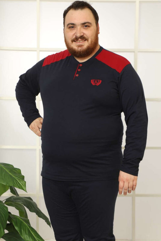 Ensemble pyjama homme grande taille à manches longues boutonnées, bleu marine et vert