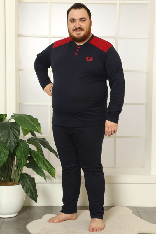 Ensemble pyjama homme grande taille à manches longues boutonnées, bleu marine et vert