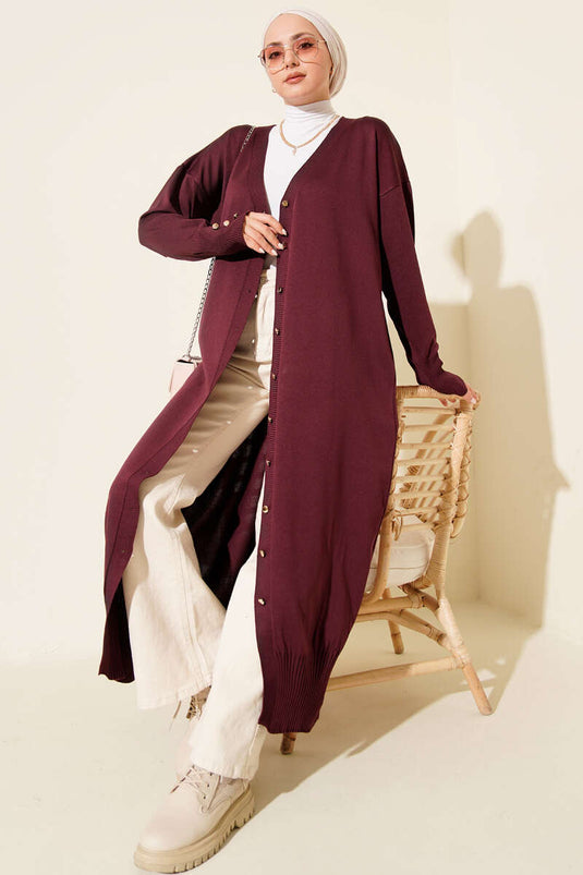 Gilet Long En Mercerisé À Boutons En Mauve