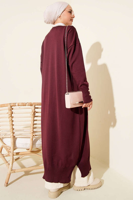 Gilet Long En Mercerisé À Boutons En Mauve