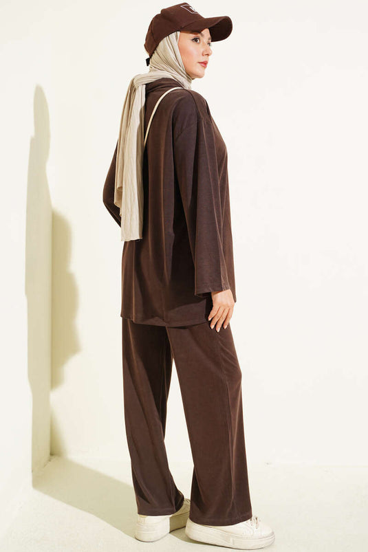 Button-Down Collar Tencel Two-Piece Set In Brown