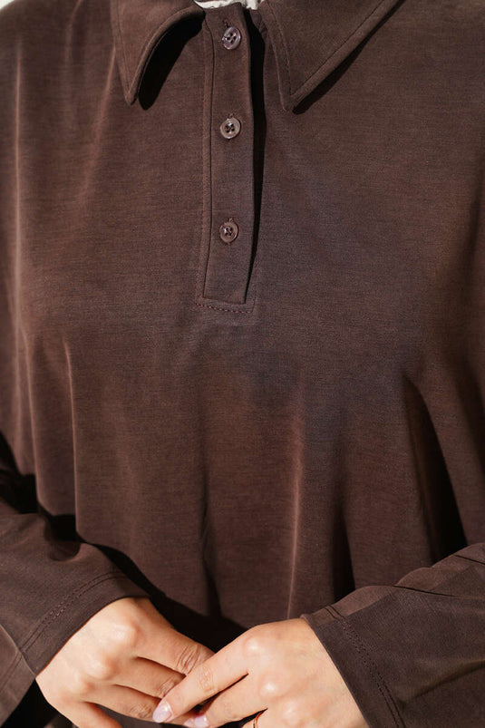 Button-Down Collar Tencel Two-Piece Set In Brown