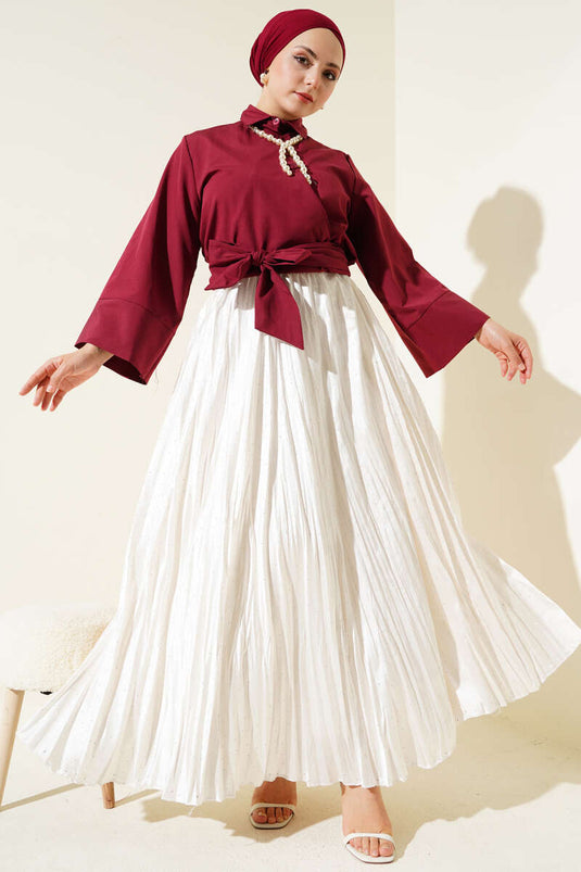 Buttoned Side Tie Short Shirt Claret Red