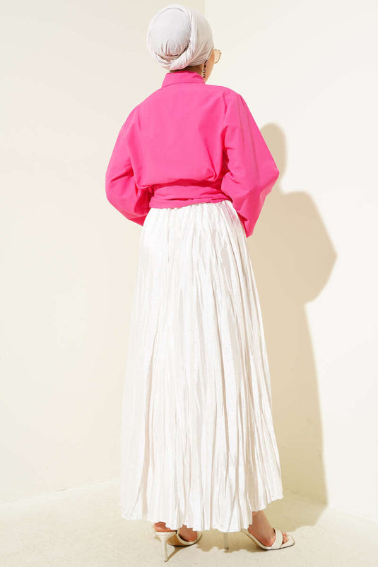 قميص قصير بأزرار ورباط جانبي باللون الفوشيا