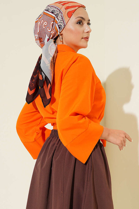 Chemise Courte À Boutons Et Liens Latéraux Orange