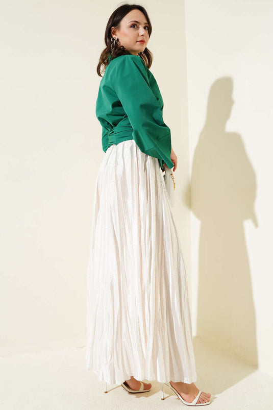 Buttoned Side Tie Short Shirt Emerald