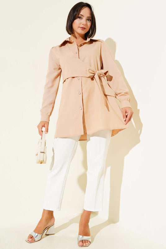 Hemd mit seitlicher Knopfleiste in Kamel