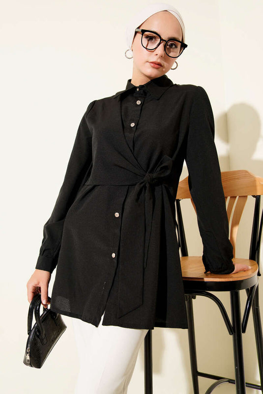Button-down Side-Tie Shirt Black