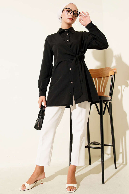Button-down Side-Tie Shirt Black