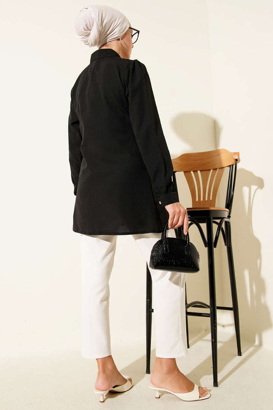 Button-down Side-Tie Shirt Black