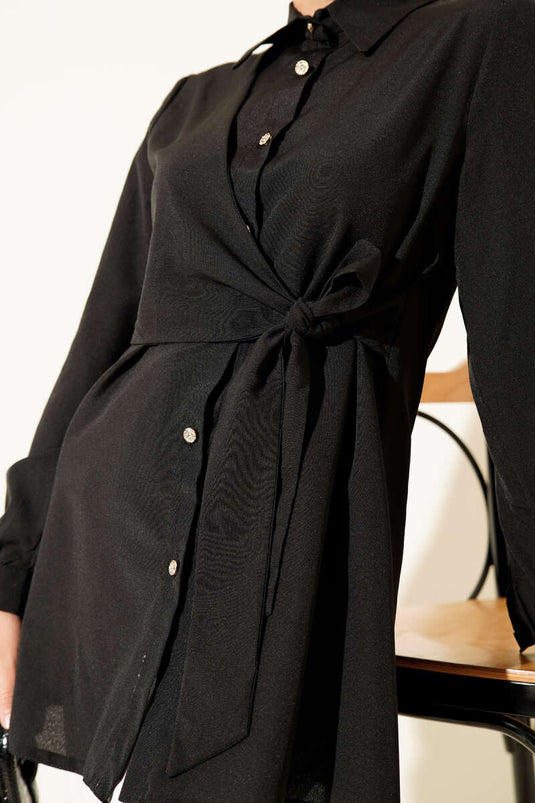 Button-down Side-Tie Shirt Black